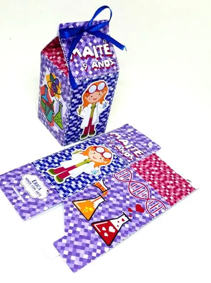 Kit 14 Caixas Milk Cientista com Aplique 3d