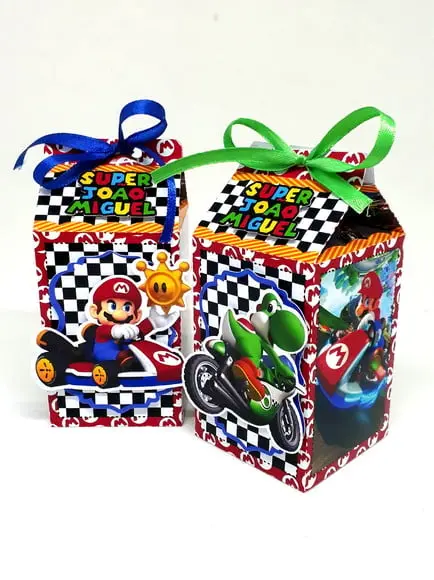 Kit 14 Caixas Milk Mario Kart com Aplique 3d