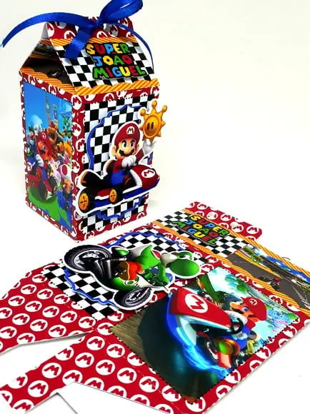 Kit 14 Caixas Milk Mario Kart com Aplique 3d