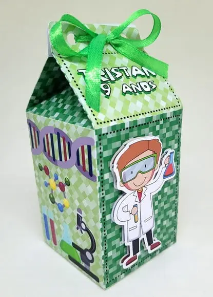 Kit 14 Caixas Milk Menino Cientista com Aplique 3d