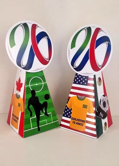 Kit 14 Caixas Pirâmide Copa 2026 com Aplique 3d