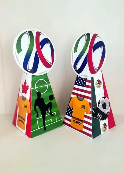 Kit 14 Caixas Pirâmide Copa 2026 com Aplique 3d