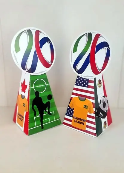 Kit 14 Caixas Pirâmide Copa 2026 com Aplique 3d