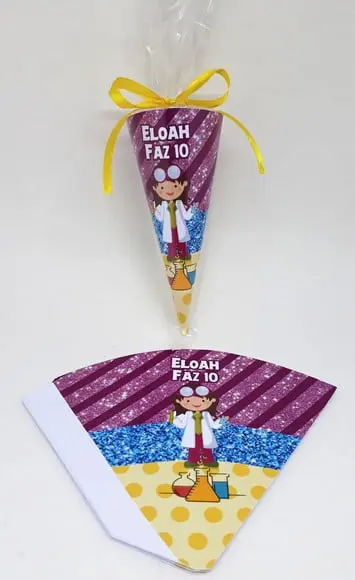 Cone Cientista Mod. 2 + Saquinho Celofane + Fita de Cetim