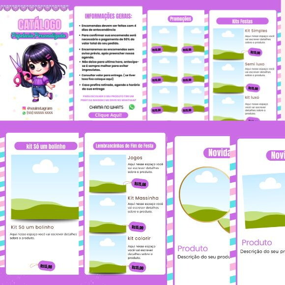 Catálogo de Papelaria Personalizada Editável no Canva