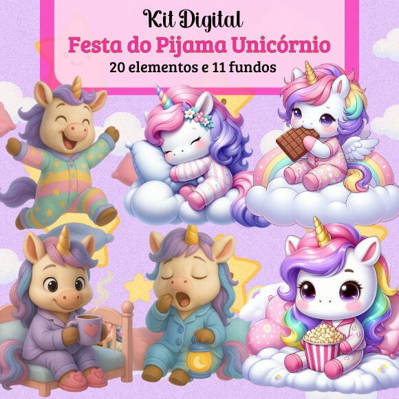 Kit Digital Festa do Pijama Unicórnio
