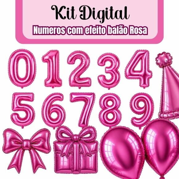 Kit Digital Números com Efeito Balão Rosa