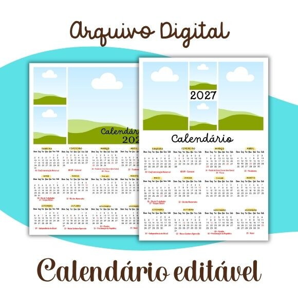 Calendário 2027 Editável no Canva