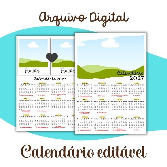 Calendário 2027 Editável no Canva