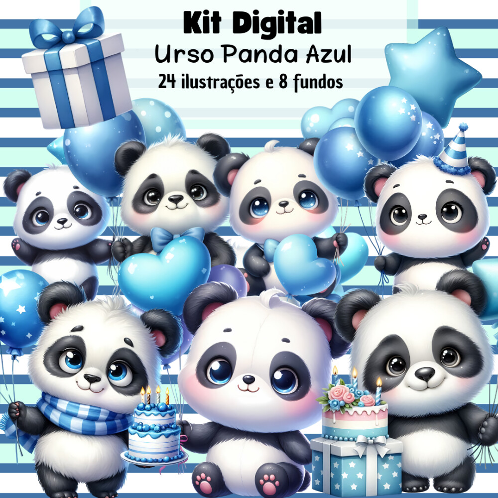 Kit Digital Urso Panda Azul