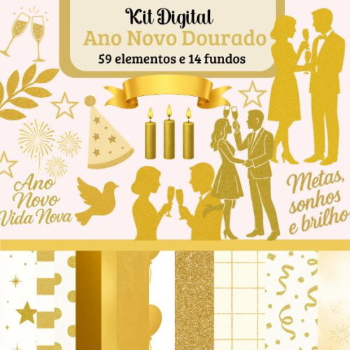 Kit Digital Ano Novo Dourado