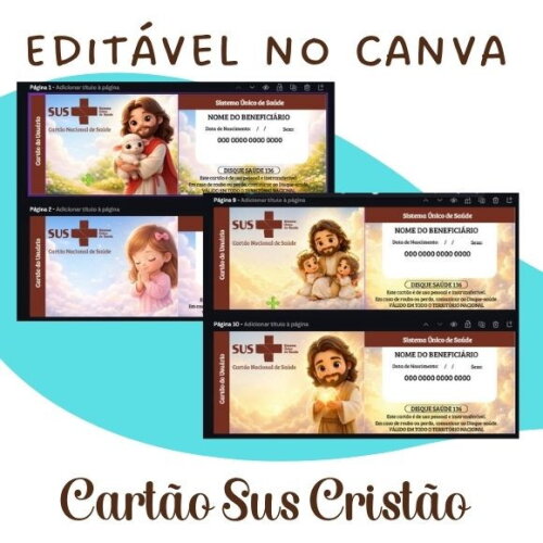 Kit 10 Cartões Cristãos Sus - Editável no Canva - Infantil