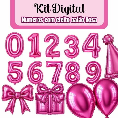 Kit Digital Números com Efeito Balão Rosa