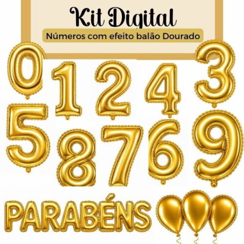 Kit Digital Números com Efeito Balão Dourado