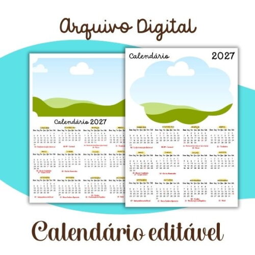 Calendário 2027 Editável no Canva