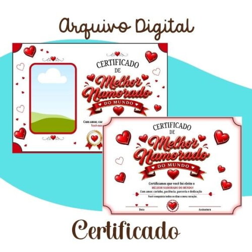 Certificado Melhor Namorado do Mundo - Editável no Canva
