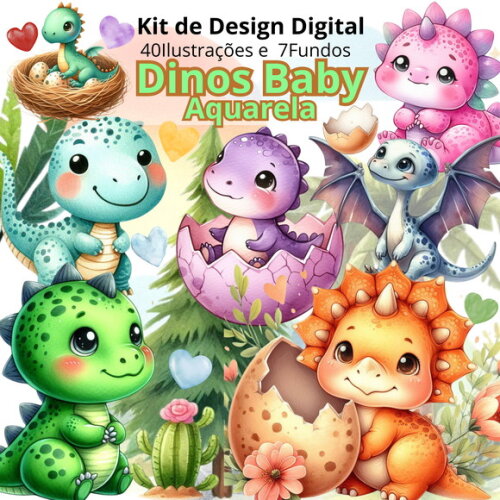 Kit Digital Dinos Babys Aquarela