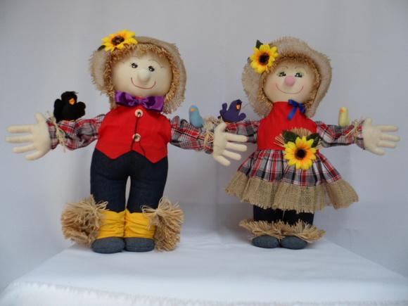 espantalhos casal bonecos de pano 48 cm