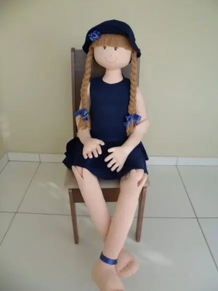 Boneca de Pano Grande 1 Metro e 40 cm Articulada Terapêutic