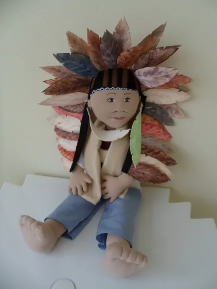 Boneco de Pano Índio 55 cm Cabeça Articulada