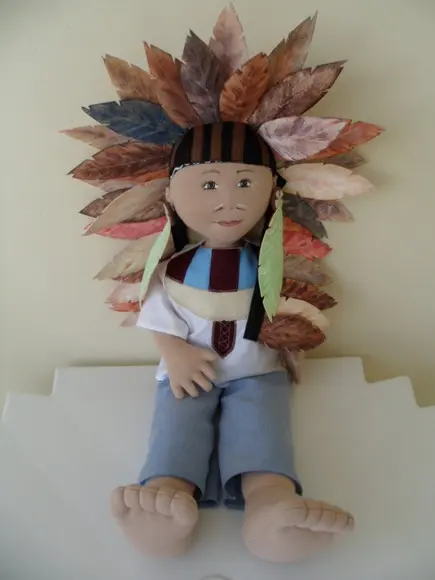 Boneco de Pano Índio 55 cm Cabeça Articulada