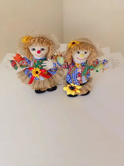 Espantalho Casal Bonecos de Pano 22 cm
