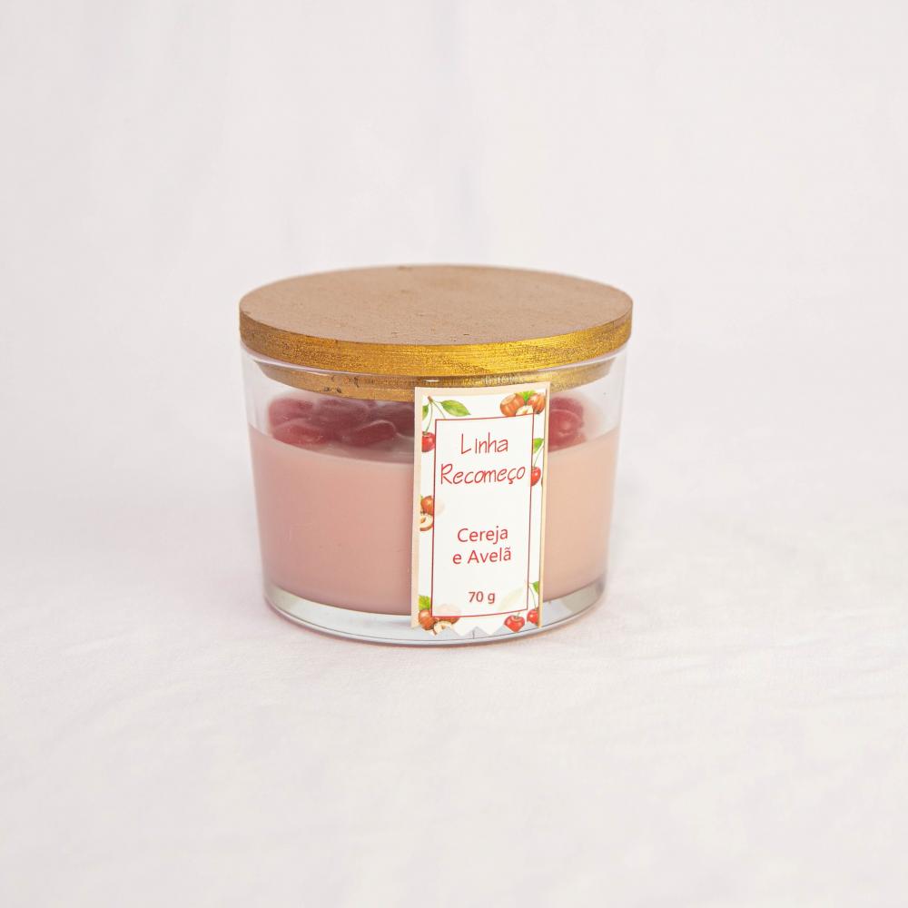 Kit Vela Aromática Artesanal 70 g, Cor Rosa, com Porta-fósforos