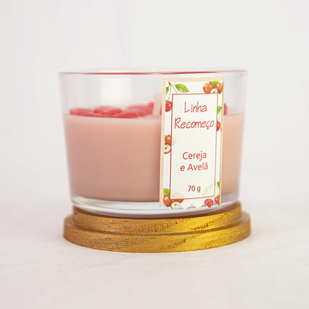 Kit Vela Aromática Artesanal 70 g, Cor Rosa, com Porta-fósforos