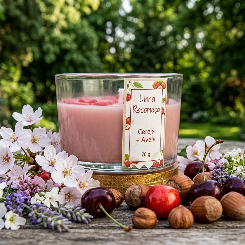 Kit Vela Aromática Artesanal 70 g, Cor Castanho, com Porta-fósf