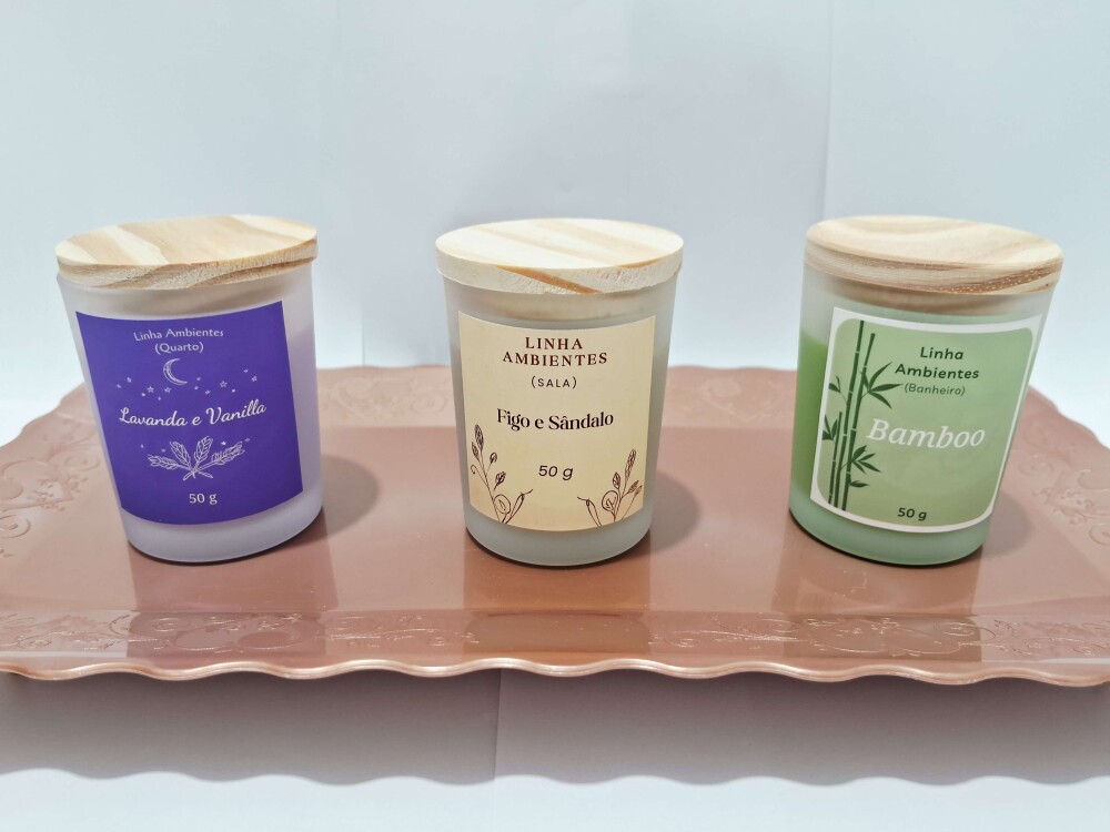 Kit 3 Velas Aromáticas Artesanais de Cera de Coco, Porta-fósfor