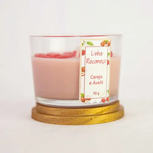 Kit Vela Aromática Artesanal 70 g, Cor Rosa, com Porta-fósforos