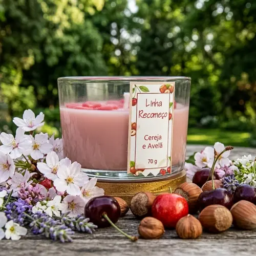 Kit Vela Aromática Artesanal 70 g, Cor Castanho, com Porta-fósf