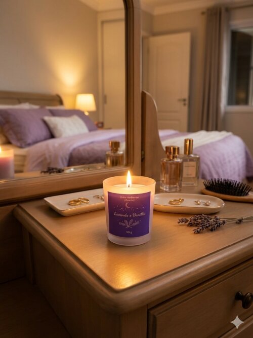 Vela Aromática Artesanal de Cera de Coco Lavanda e Baunilha Lil?