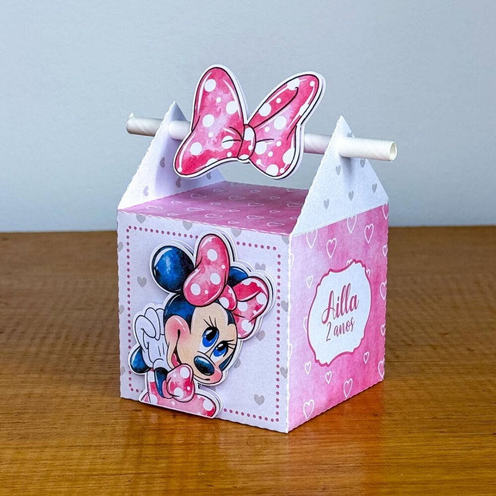 Kit 20 Caixinhas Personalizadas Minnie Rosa - NÃO ACOMPANHA LAÇ