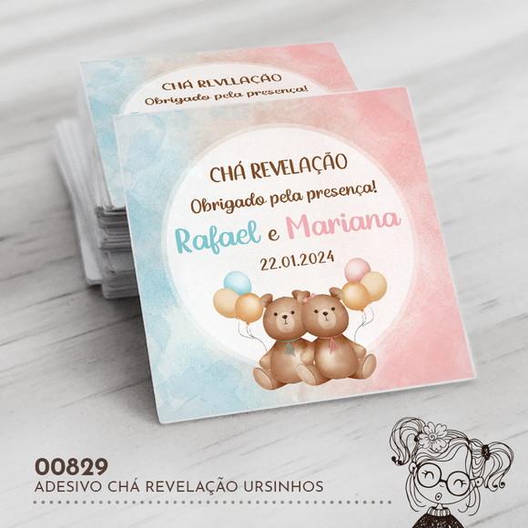 Adesivo Quadrado Chá Revelação Ursinhos - 00829