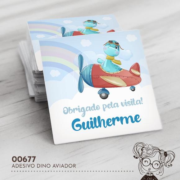 Adesivo Quadrado Dino Aviador - 00677