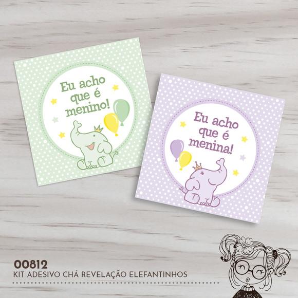 Kit Adesivos Quadrados Chá Revelação Elefantinhos - 00812