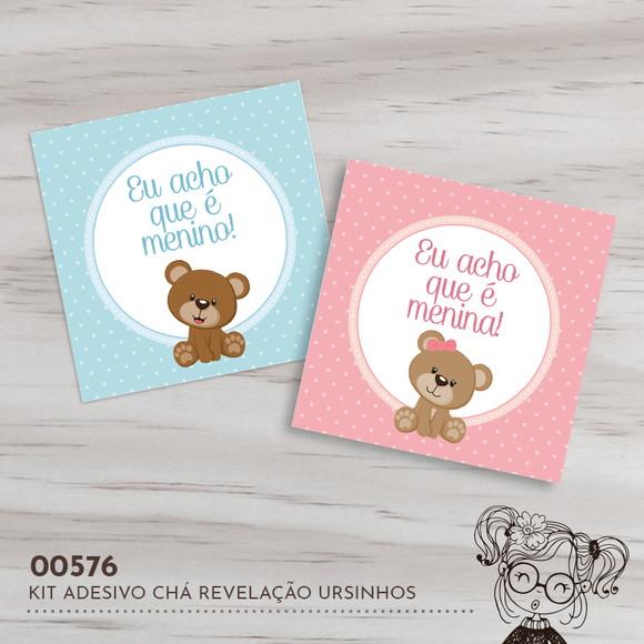Kit Adesivos Quadrados Chá Revelação Ursinhos - 00576