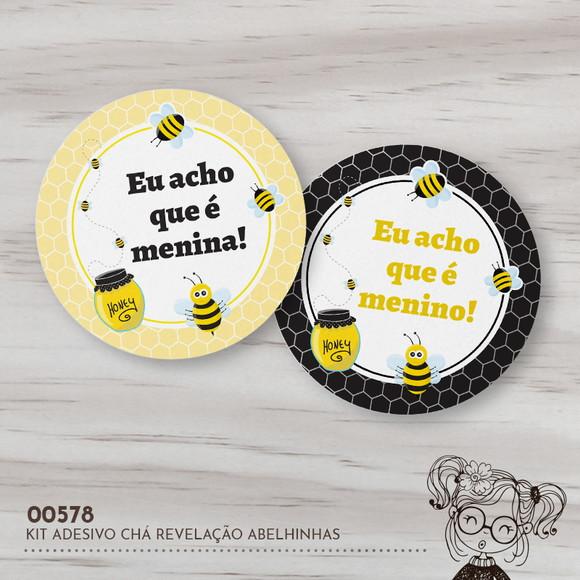 Kit Adesivos Redondos Chá Revelação Abelhinhas - 00578