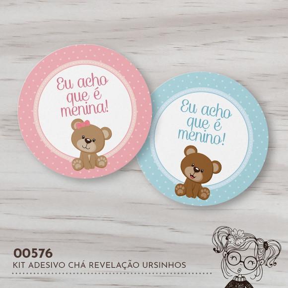Kit Adesivos Redondos Chá Revelação Ursinhos - 00576