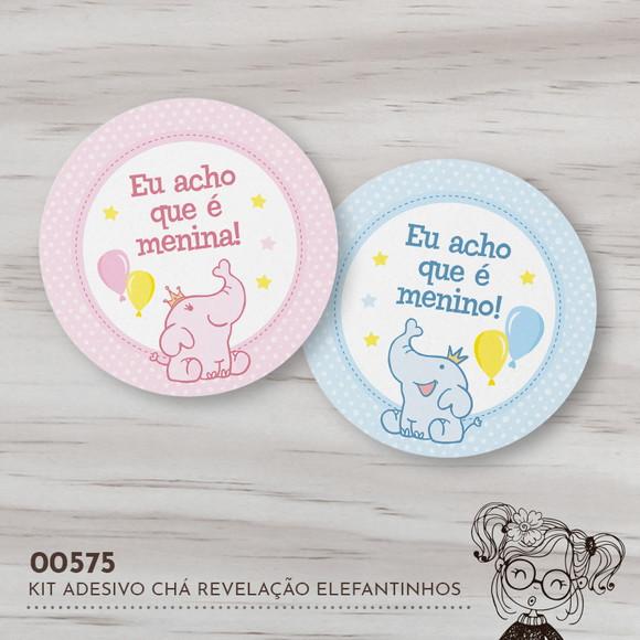 Kit Adesivos Redondos Chá Revelação Elefantinhos - 00575