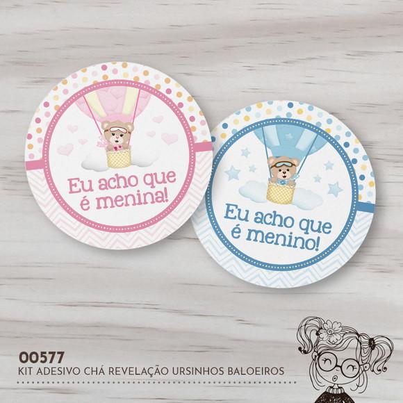 Kit Adesivos Redondos Chá Revelação Ursinhos - 00577