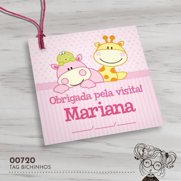 Tag Quadrada Bichinhos Rosa - 00720