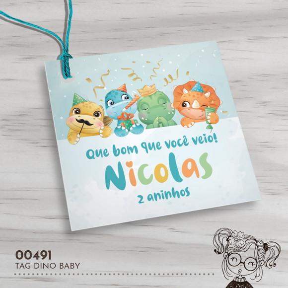 Tag Quadrada Dino Baby - 00491
