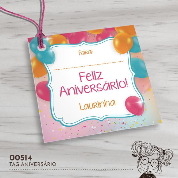 Tag Quadrada Feliz Aniversário - 00514