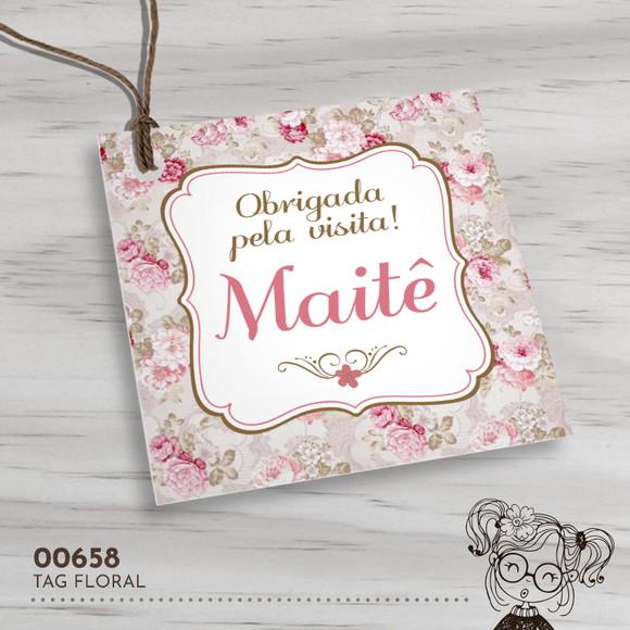 Tag Quadrada Floral - 00658