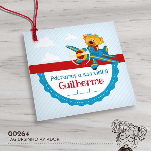 Tag Quadrada Ursinho Aviador - 00264