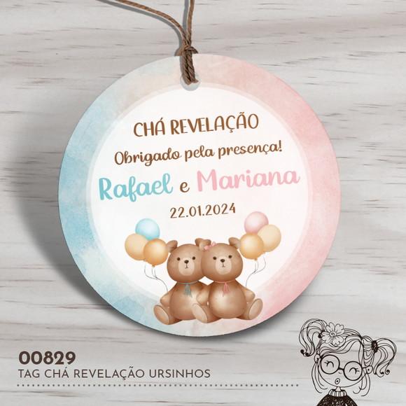 Tag Redonda Chá Revelação Ursinhos - 00829