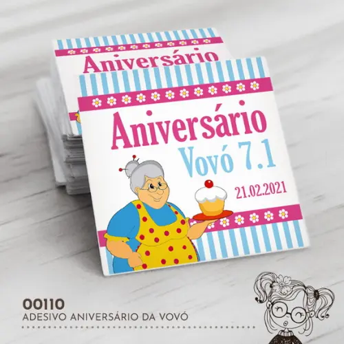 Adesivo Quadrado Aniversário da Vovó - 00110