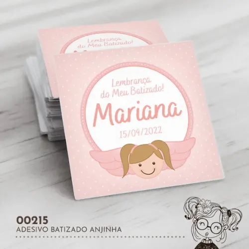 Adesivo Quadrado Batizado Anjinha - 00215